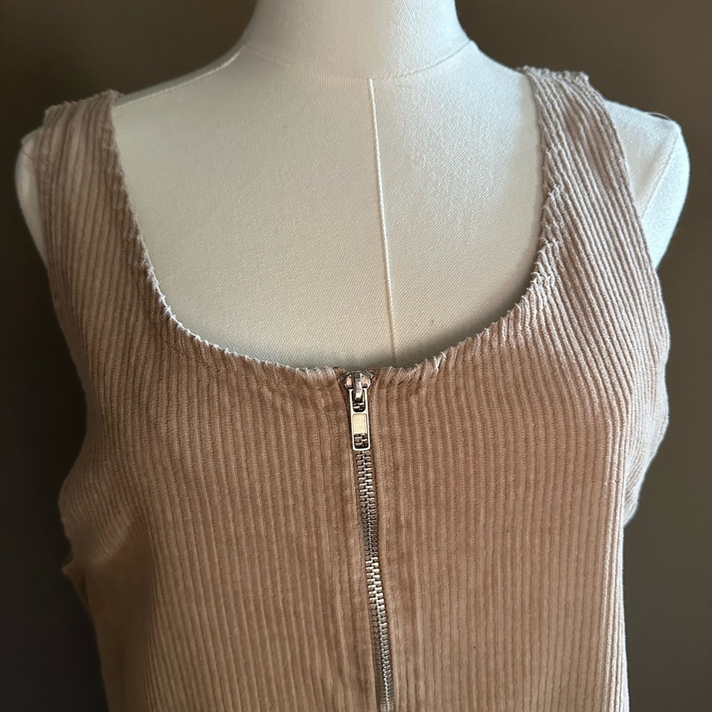 Vintage center aisle Tan Corduroy Zip-Front Dress Size L - Picture 2 of 7
